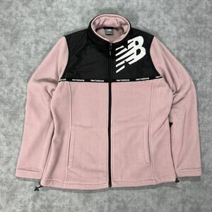 New Balance Y2K Fleece Jacket Pink Black Full Zip Big Logo Womens L